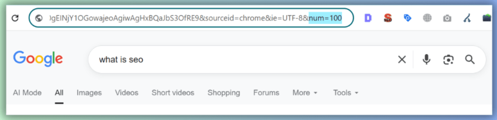 adding num=100 in google search url